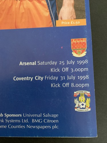 1998 Luton Town V Arsenal & Coventry City Match Programme Pre Season Friendly - Picture 2 of 3