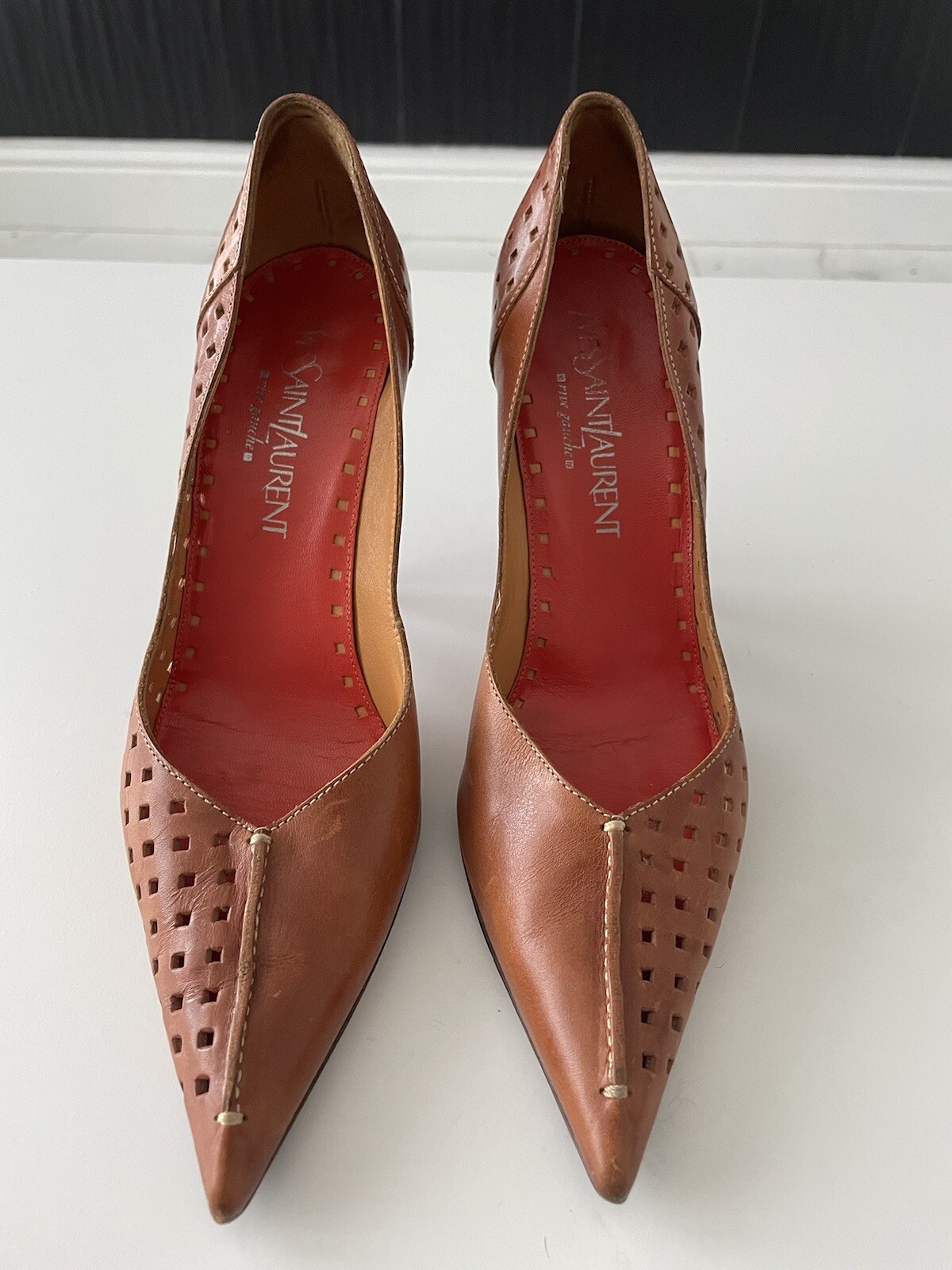 YVES SAINT LAURENT BROWN LEATHER HIGH HEEL STILETTOS SIZE EU37 US7