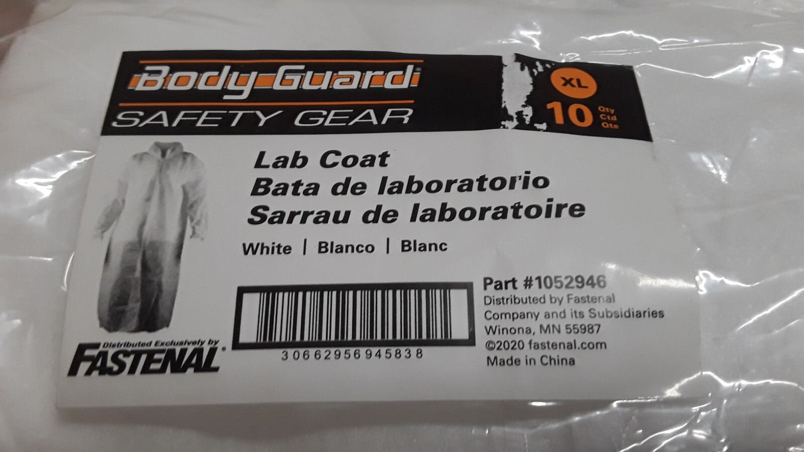 Qty. 10 Body Guard Safety Gear Lab Coat 1052946 Collard Disposable Lab Coat