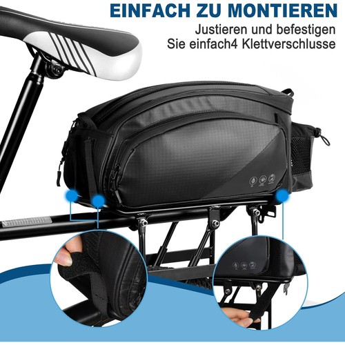3in1 Fahrradtasche für Gepäckträger Rucksack, Packtasche Wasserdicht 12L E-Bike - Bild 4 von 12