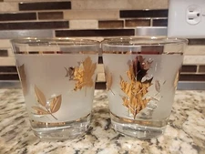 2 - Vintage Starlyte Glasses Mid-Century Modern Libbey Gold Leaves 60s MCM