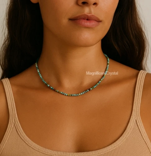 Gargantilla Turquesa Natural 2mm Cuentas Piedra Natal Diciembre Joyería Energía Amor Regalo Foto 2 de 4