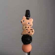 NEW Handmade Beaded Pen - PEACH KITTY CAT - Black Ink - Free Refill