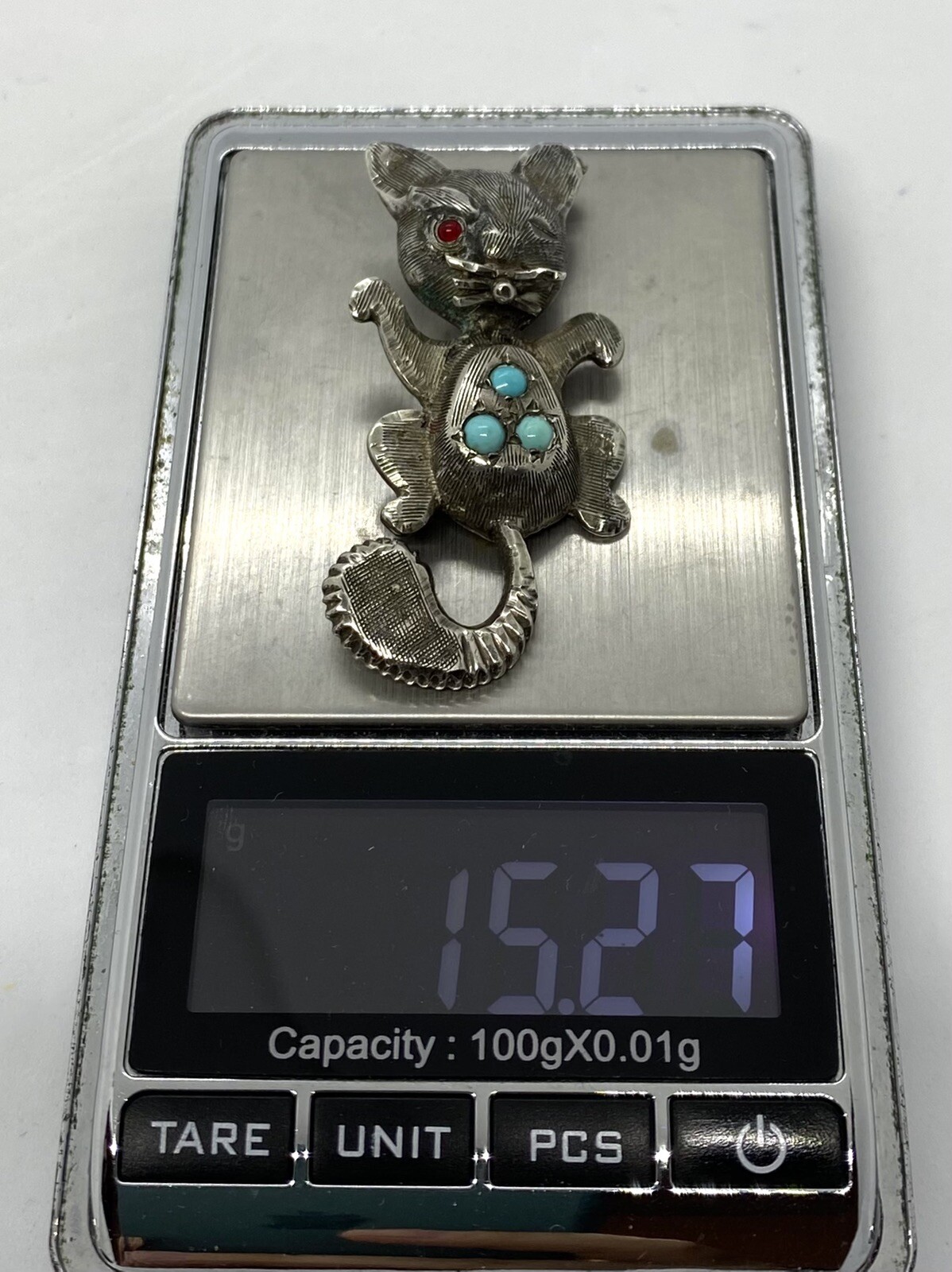 Antique Sterling Silver Ruby Turquoise Winking Ca… - image 8