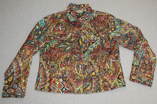 Chico's Women's Jacket Size 1 Button Front Multicolor Print Design Long Sleeves
