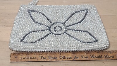 Vintage 50s Beaded Seed Pearl Top Zip Clutch Evening Bag Made In