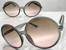 OVERSIZED EXAGGERATED Vintage Retro Hippie SUNGLASSES X Large Round Gray Frame