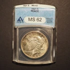 1921 PEACE SILVER DOLLAR ANACS MS62- FREE SHIPPING! G2066
