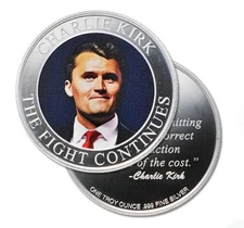 Charlie Kirk "The Fight Continues" (Color) - 1 Troy Ounce, .999 Pure Silver PRES