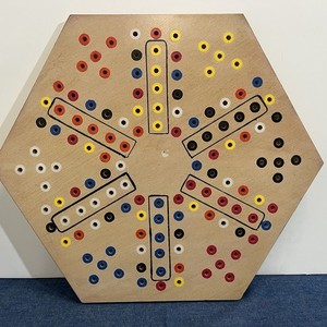 Vintage Handmade Wooden Hexagon Wahoo Aggravation Fast Track Game Board 15 1/2”