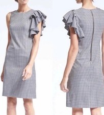 Banana Republic Brown & Blue Checkered Plaid Ruffle Midi Dress Size 6P