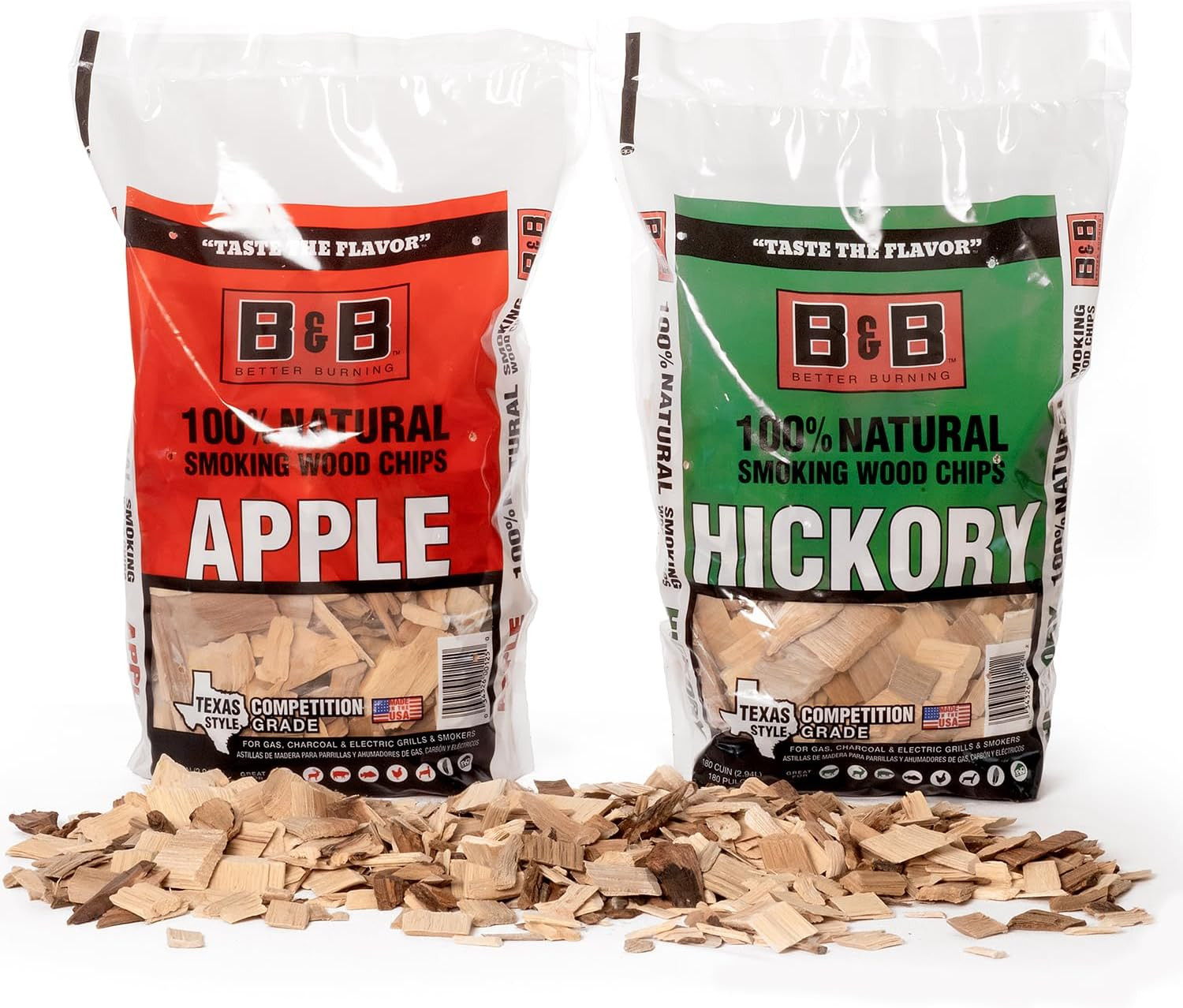BBQ Wood Chips for Smoker Variety Pack (2 Flavors) Apple & Hickory Wood Chips fo