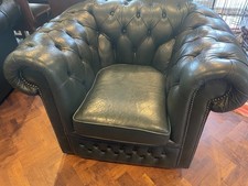 Vintage Leather 3 Seater Chesterfield sofa & Club Chair Dark Green