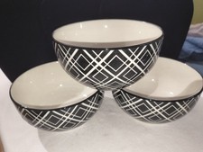 Dover & York Black White Geometric Ceramic Cereal Soup Bowls Set Of 3