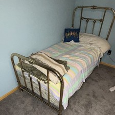 Antique Brass Bed Greenpoint Wide Tubes Twin Metal Steel Frame! Great Guest Bed!