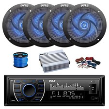 Pyle BT Marine Stereo Receiver, Amp w/Kit, 4X 6.5" 240W LED Black Speakers,Wire
