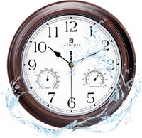 Lafocuse 30Cm Wanduhr Thermometer Hygrometer Mahagoni Retro