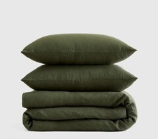 Quince European 100 Linen Duvet Cover Set King Cal King Size Pine Green 2 Shams