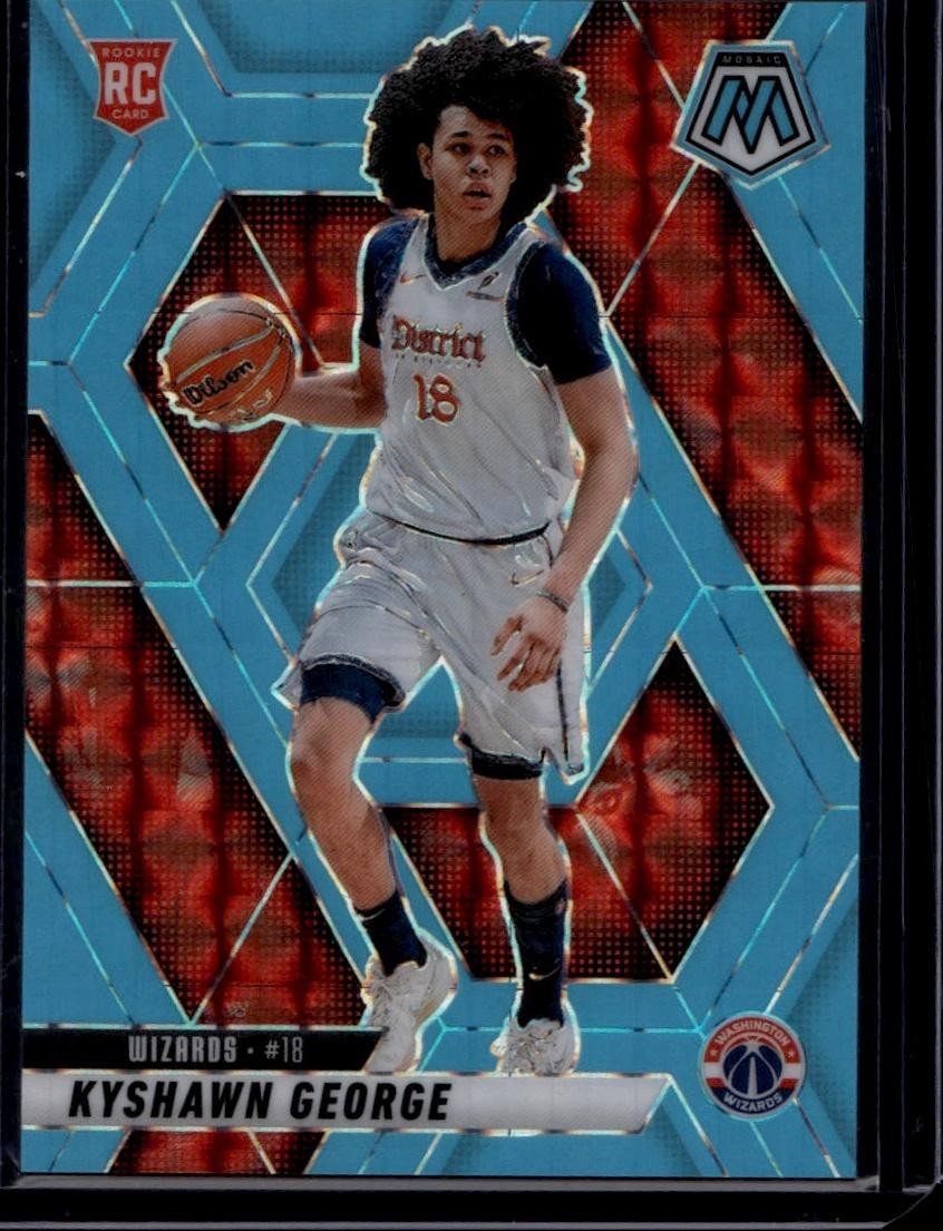 2024-25 Panini Mosaic #247 Kyshawn George Blue Fluorescent Mosaic #/75