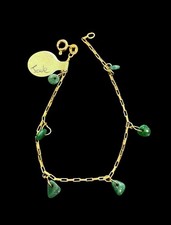 Vintage 14ct Yellow Gold & Natural Jade Pebble Charm Bracelet