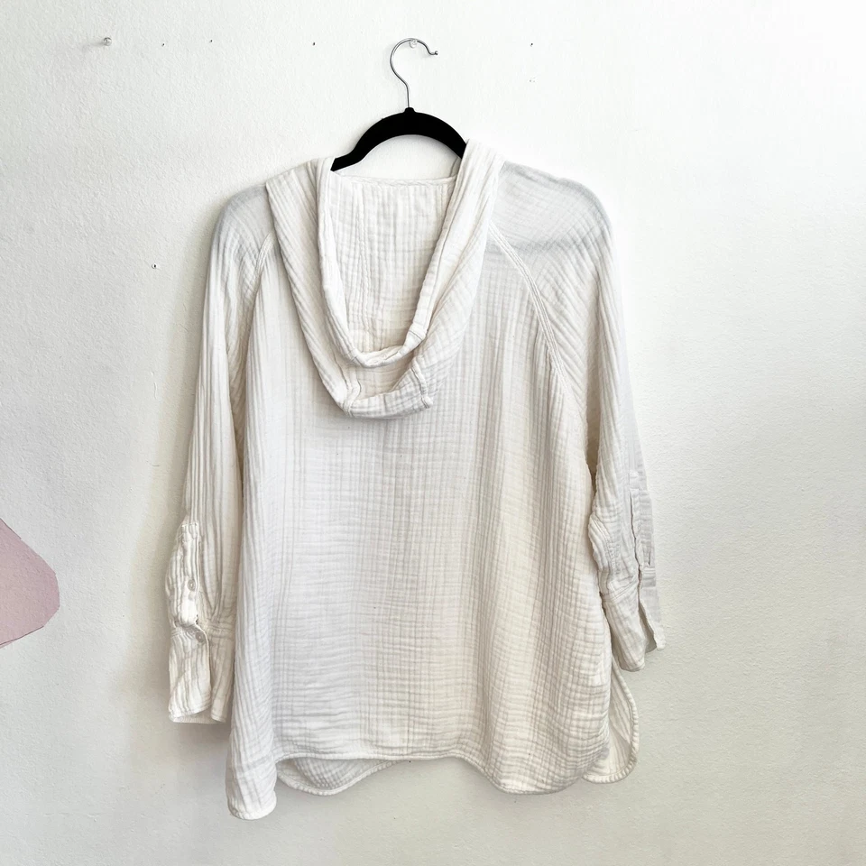 Blusa Lou & Gris Blanco Gasa Top Grande Cuadrada Minimalista 100% Algodón Foto 3 de 4