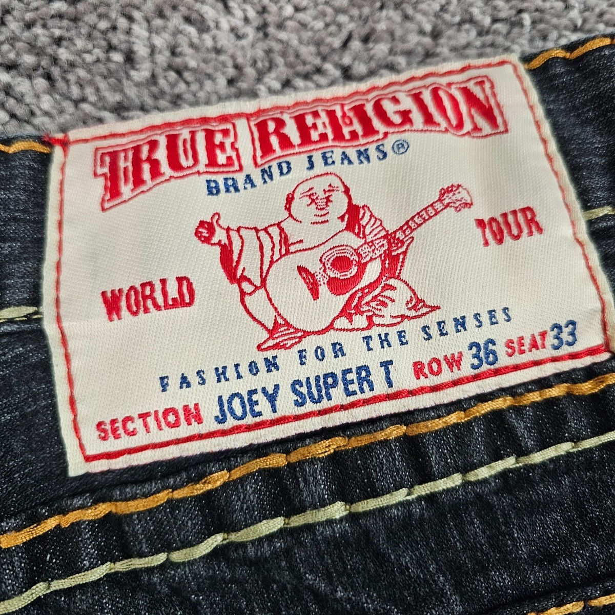 True Religion Jeans Men 36 (34x33) Black Flared Thick Stitch Denim