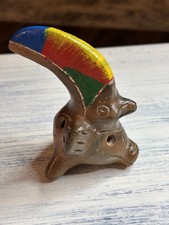 VTG Mexican Toucan Folk Art Pottery Hand Painted Cardved 5 Face Whistle