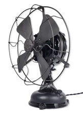 Circa 1904 12" GE Pancake Restored Half Fluted Ribbed Stick Mount Desk Fan