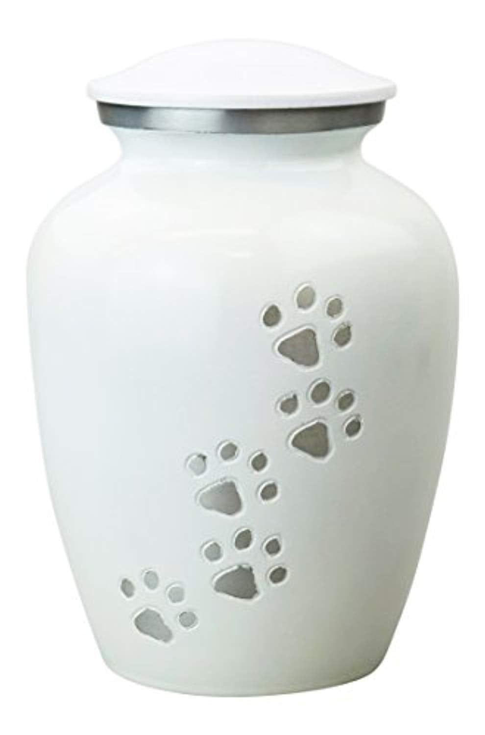 Urne blanche pour chat et chien avec empreintes de pattes argentées commémorative