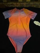 Wonder Nation 1pc Zipper Rashguard Girls Small 6/6x Swimsuit, Beach, Summer,