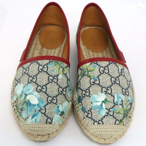 GUCCI GG Logo BLOOMS Espadrilles Slip on Shoes size 36 Blue Boxed - Picture 2 of 24