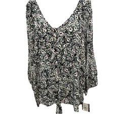 I.N. Studio Woman Shirt Women’s 1X Floral Ruffles Buttons Ties At Waist