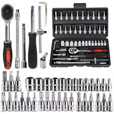  46PCS 1/4 inch Drive Socket Set,Metric Ratchet Wrench Set with 4-14mm CR-V Sock