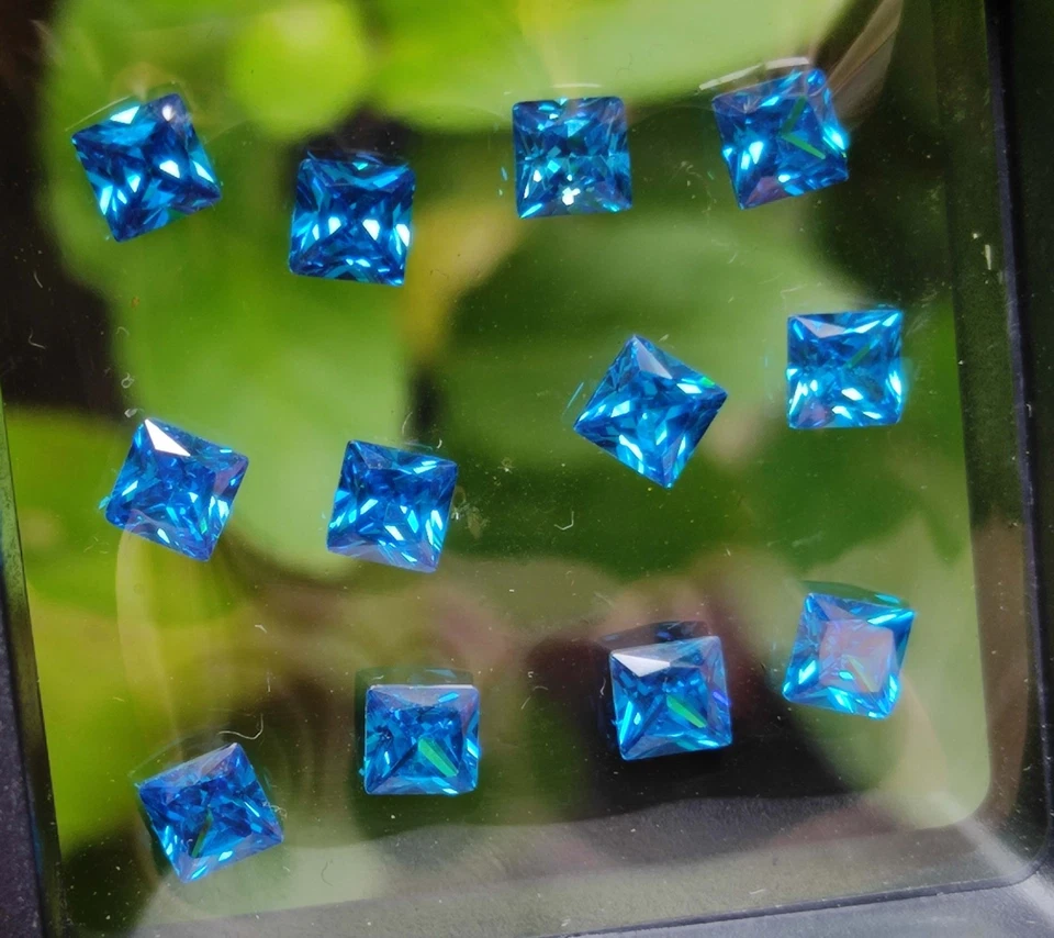 Lote de 12 piedras preciosas sueltas corte cuadrado topacio azul natural excelente calidad Foto 3 de 4