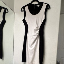 Kenneth Cole New York Black/White Colorblock Ruched Sheath Dress 8 Zip Back