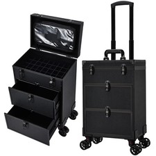 Professional 3 in 1 Rolling Makeup Case Cosmetology Case on Wheels 2 Large Dr...