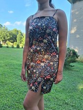 Forever 21 Women Black Floral Mini Dress Spaghetti Straps Side Zip Closure Sz S