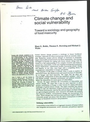Climate change and social vulnerability: Toward a sociology and geography of foo