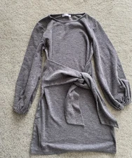 Women’s R. Vivimos Gray Bubble Sleeve Front Tie Dress Size Small