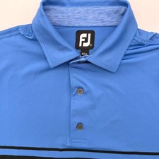 FootJoy Polo Shirt Mens Large Blue Black Stripe Performance Short Sleeve Golf L