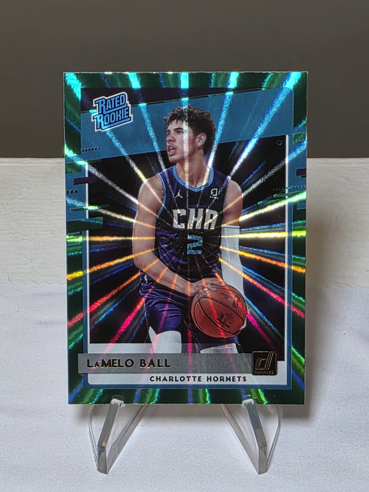 2020 21 Donruss Lamelo Ball Green Holo Laser Rated Rookie Parallel Card #202