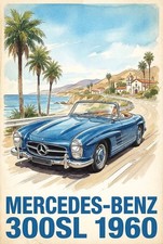Mercedes Benz 300 Sl 1960 Repro Print Poster 13x19 Mercedes Benz 300 Sl 1960 Repro Print Poster 13x19