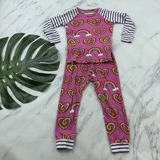 Hatley Girls 2 Piece Pajama Set Size 4 Pink Purple Rainbow Stripe Pjs
