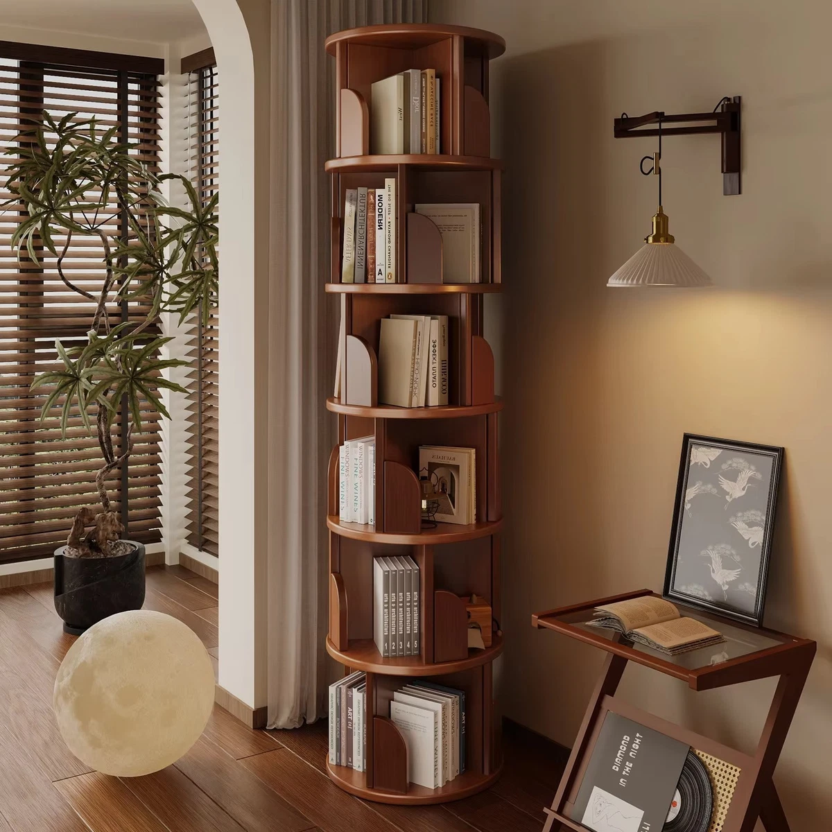 Aheaplus Rotating Bookshelf, 360 Display Corner Bookshelf For Sall