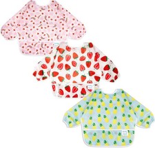 3 Pcs Long Sleeved Bib Set Waterproof Toddler Bib with Sleeves