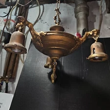Ornate Antique Brass Pan Light Fixture Chandelier Victorian 3 light Victorian