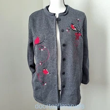Blair Red Cardinals Embroidered Knit Cardi Jacket Red Birds Women sz Med / Large