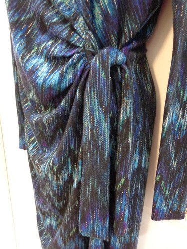 Schönes Cache💗Multi Blue Midi LS mit Reißverschlüssen Mokassin Tie Wickel Stretch Kleid💗Gr. M - Bild 6 von 10