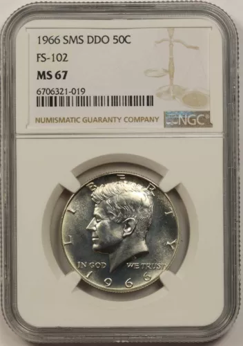 1966 SMS DDO 50C NGC MS 67 (FS-102) Kennedy Half Dollar 40% Silver