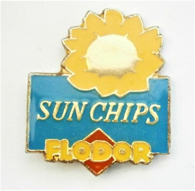 A775:) Emaille Sonnenchips Sonnenblume Floor Kartoffel Pommes Essen Anstecknadel
